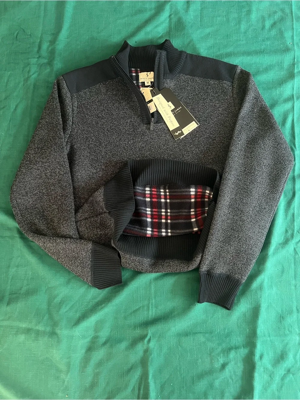Scott James Men's Navy and Black Quarter-Zip Sweater